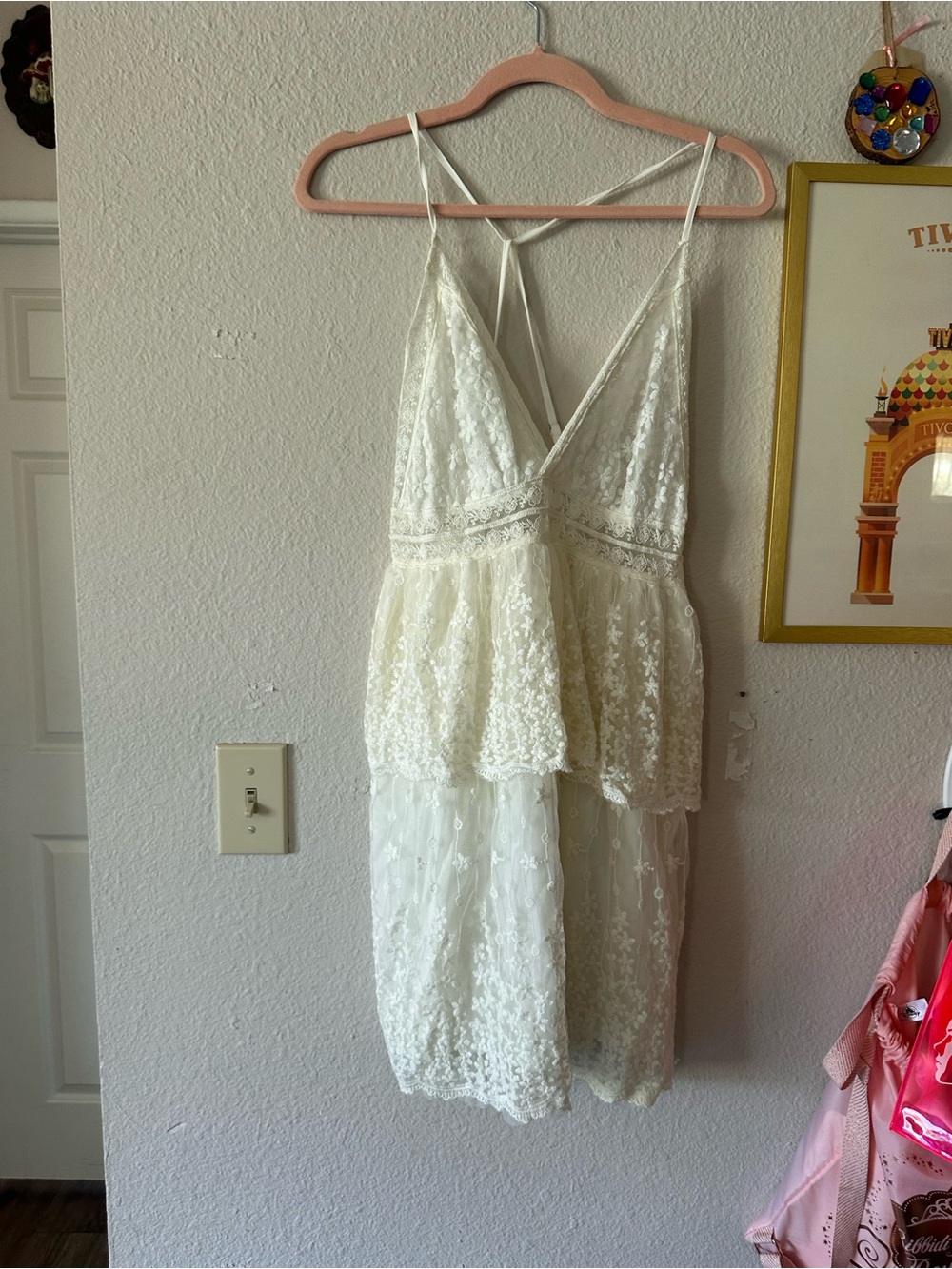 Glamorous L White Bridal Tank Dress Triangle Top Floral Lace